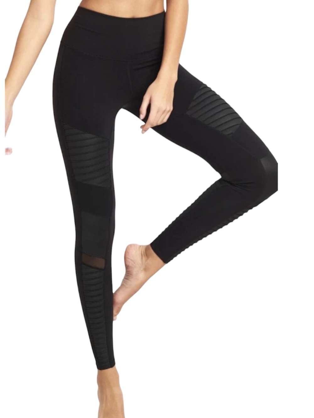 ALO Women’s Black High-Waist Paneled Mesh Leggings